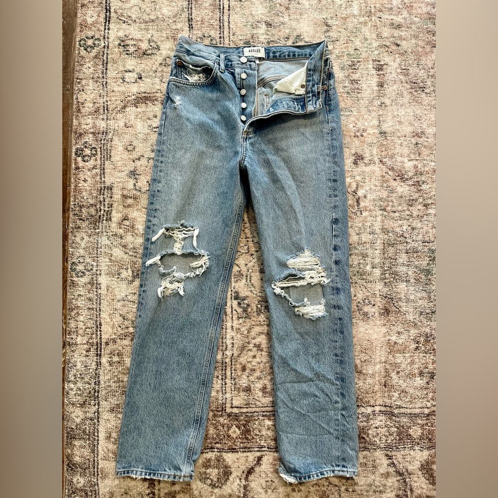 Agolde Straight Leg Jeans with Vintage Distressing Mid Rise Loose Fit 90's - Picture 3 of 8